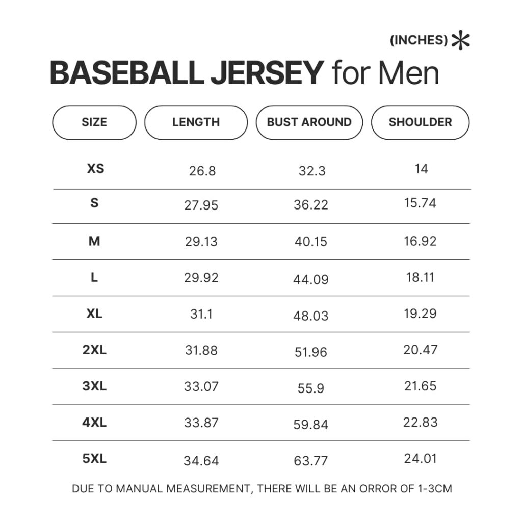 Men Baseball Jersey Size Chart - Dragon Ball Z Store