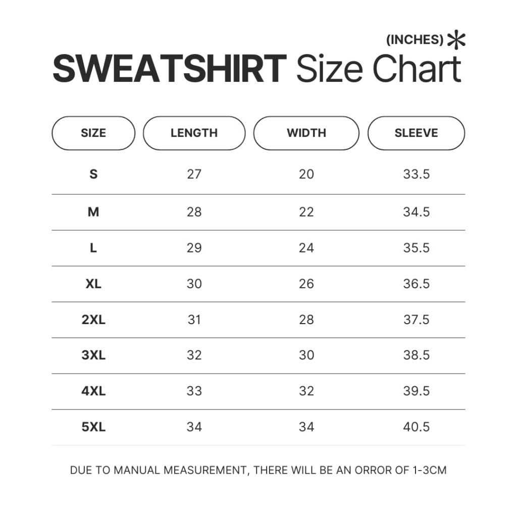 Sweatshirt Size Chart - Dragon Ball Z Store